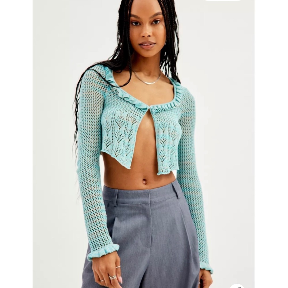 Urban Outfitters Open Knit Flyaway Cardigan XS‎ Boho Y2K Fairycore Crochet